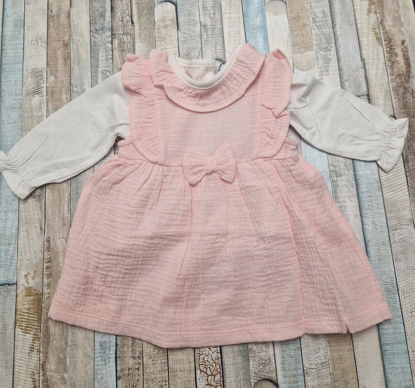 Baby Girls Pink And White 2 Piece Dress Set