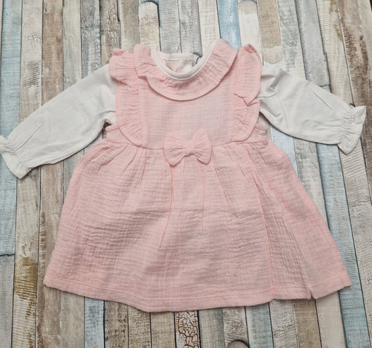 Baby Girls Pink And White 2 Piece Dress Set