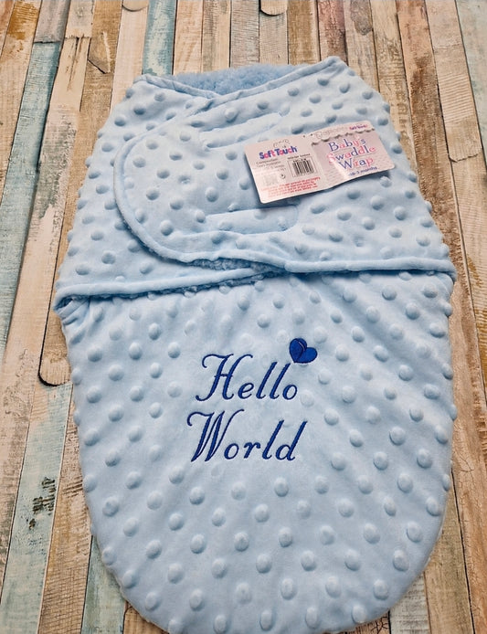Baby Boys Blue Dimple Hello World Swaddle