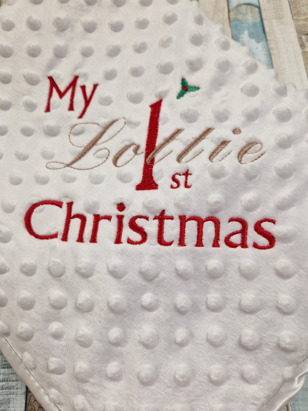 Baby 1st Christmas Personalised White Dimple Wrap