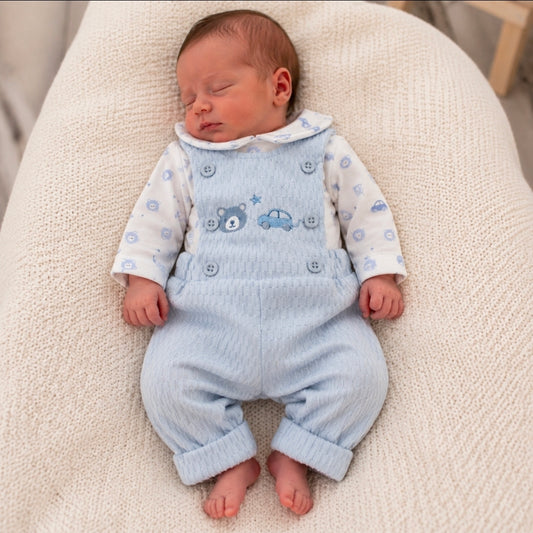 Premature Baby Boys Teddy And Car 2 Piece Dungree Set