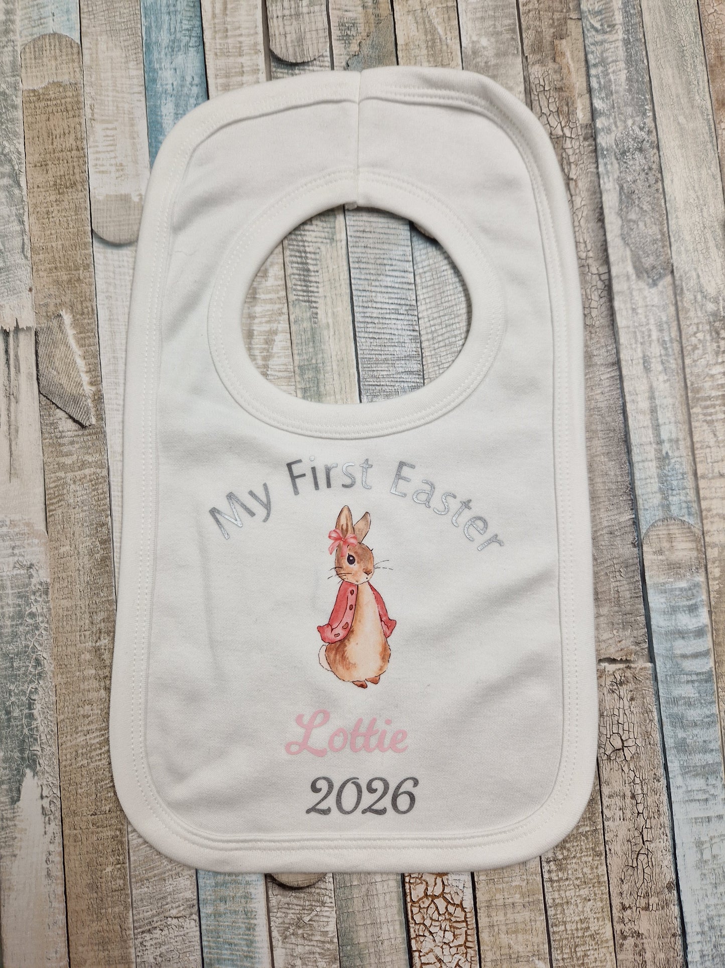 Baby Girls Personalised My First Easter Pink Rabbit Bib