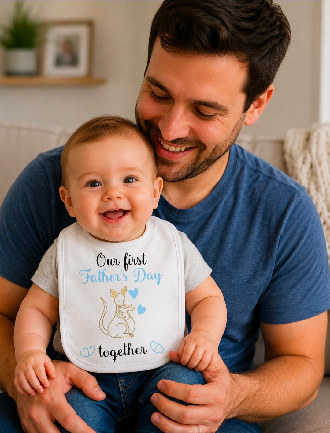 Our First Father's Day Together Kangaroo Design Baby Boys Bib
