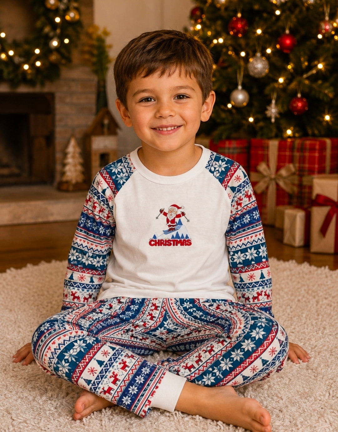 Personalised Red And Blue Christmas Design Pyjamas