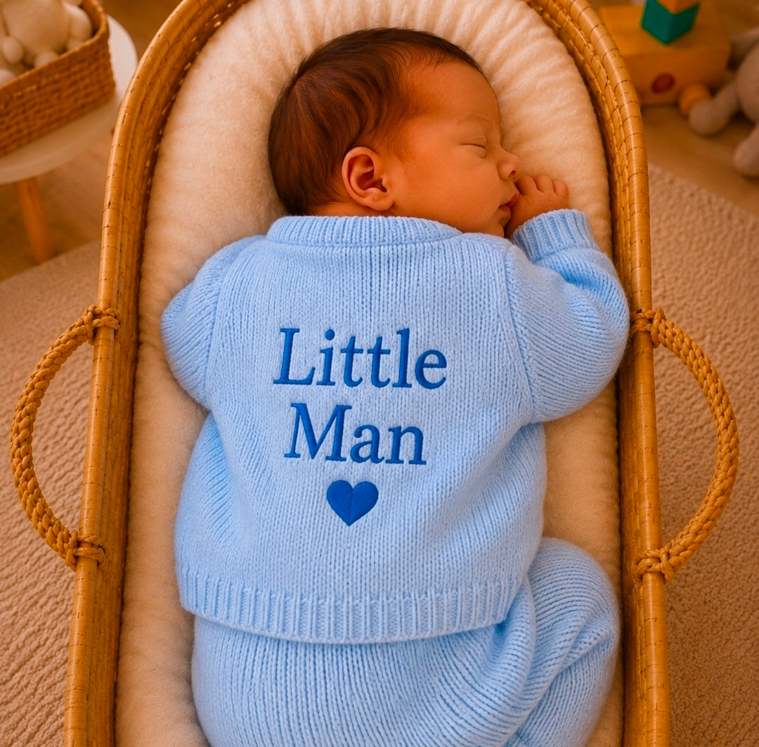 Baby Boys Blue Ribbed Little Man Cardigan