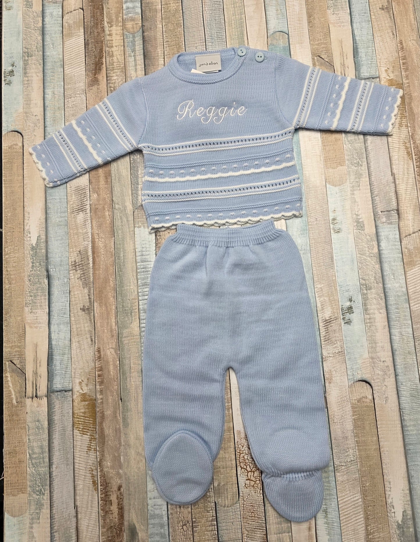 Baby Boys Blue & White Knitted Pointelle Two Piece Set