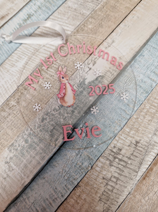 Baby Girls 1st Christmas Personalised Rabbit Disc