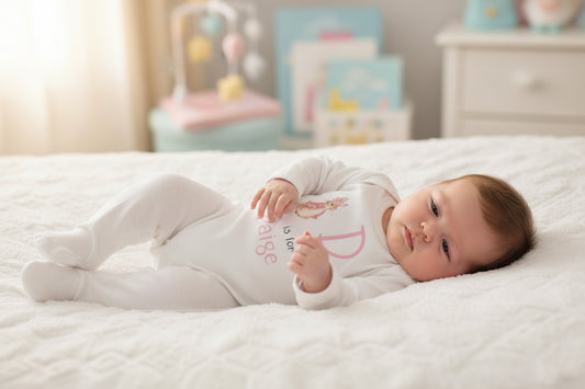 Personalised White Babygro With Printed Pink Rabbit Initial And Name