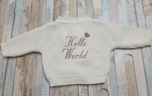 Nana B White Hello World Ribbed Cardigan