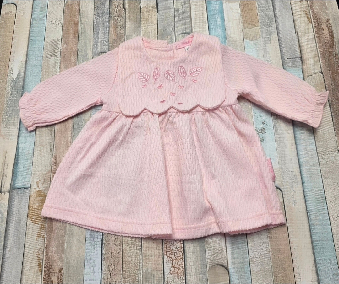 Premature Baby Girls Pink Leaf And Heart Long Sleeved Dress