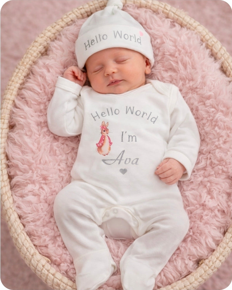 Baby Girls Hello World Cotton Knotted Beanie Hat