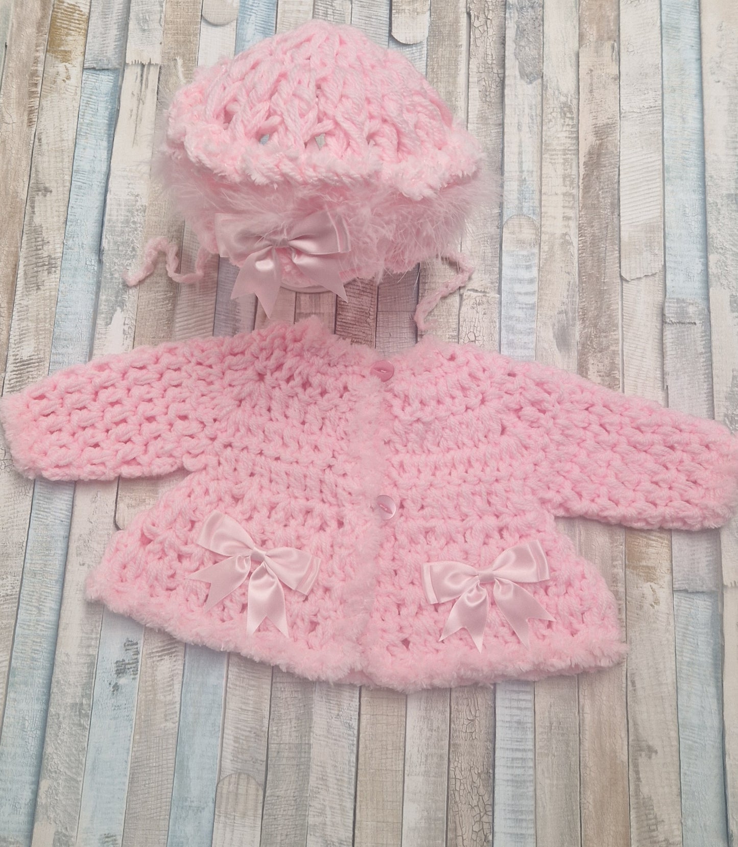 Baby Girls Hand Crochet Cardigan And Bonnet
