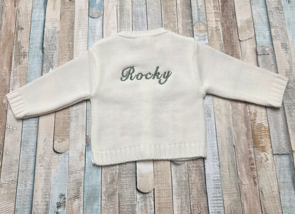 Personalised Baby White Cable  V Neck Cardigan