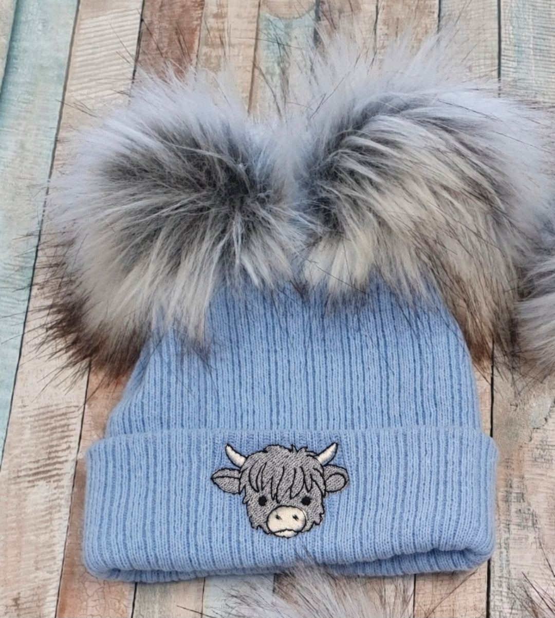 Baby Boys Medium Blue Highland Cow Hat
