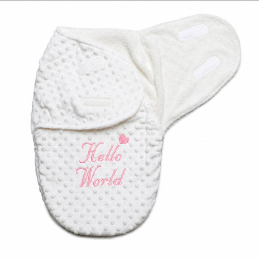 Hello World White Dimple Swaddle With Pink Embroidery