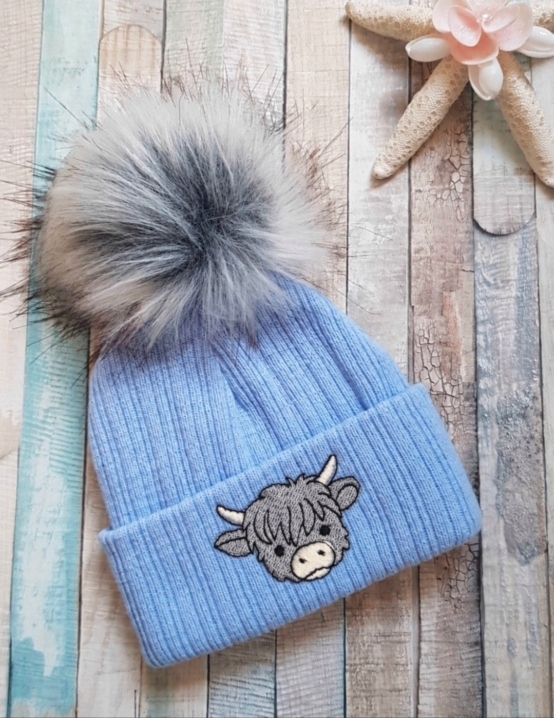 Baby Boys Medium Blue Highland Cow Hat