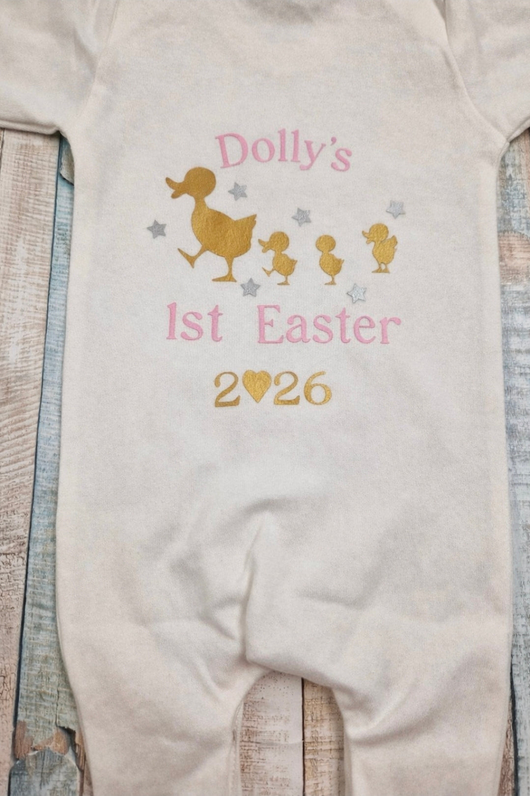 Baby Girls Printed Personalised Chicks 1st Easter Babygro