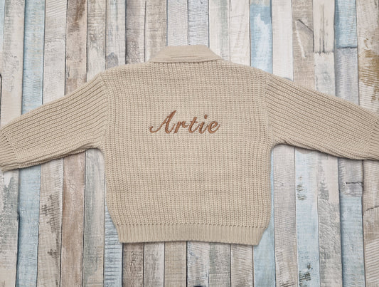 Personalised Unisex Baby Beige Ribbed Cardigan