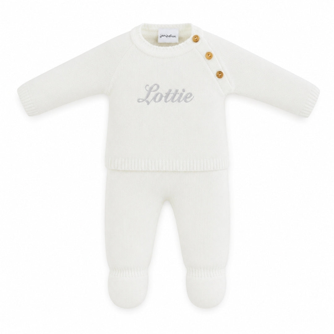 Baby Unisex White Personalised 2 Piece Set