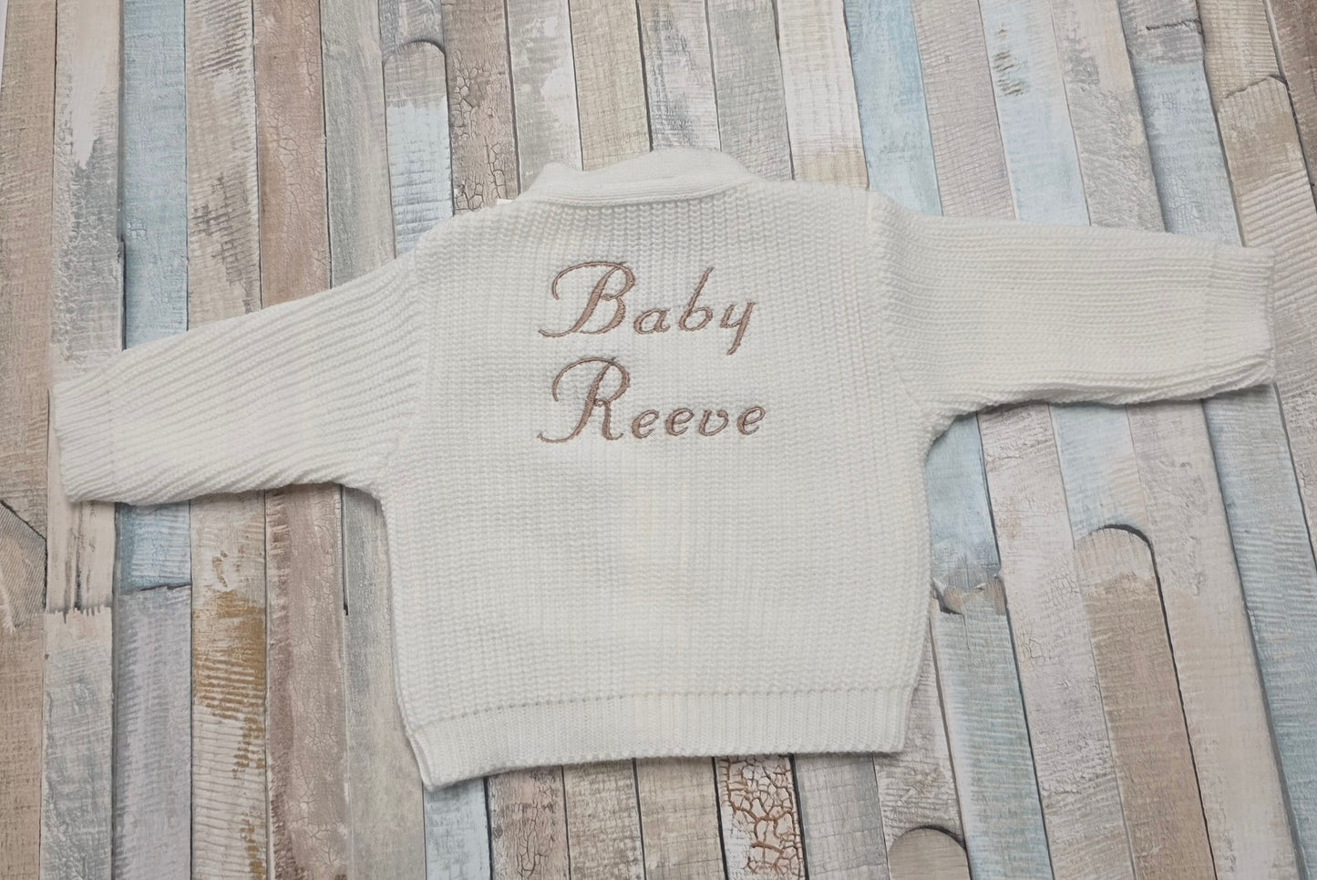 Unisex Baby White Personalised Baby And Name V Neck Cardigan