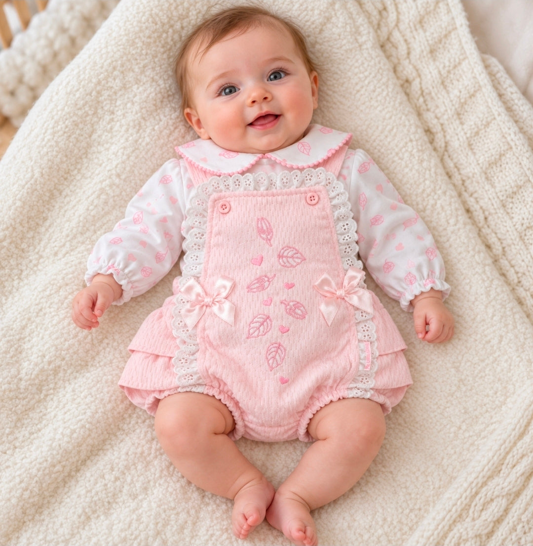 Baby Girls Pink Leaf Heart 2 Piece Romper Set