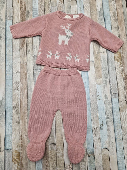 Nana's Special Buy Baby Girls Pink Reindeer Knitted Set