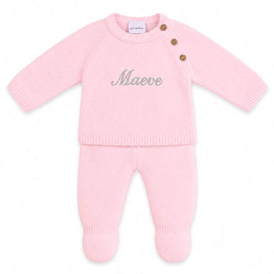 Baby Girls Pink Knitted Personalised 2 Piece Set