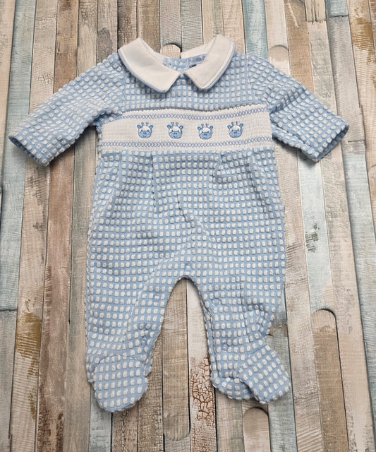 Baby Boys Blue And White Giraffe Romper