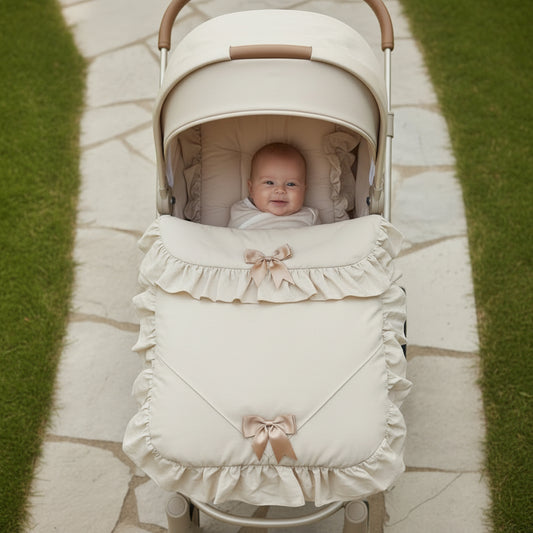 Unisex Baby Beige 2 Satin Bow Pram Set