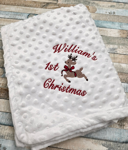 Unisex Personalised White Dimple Wrap With 1st Christmas Reindeer