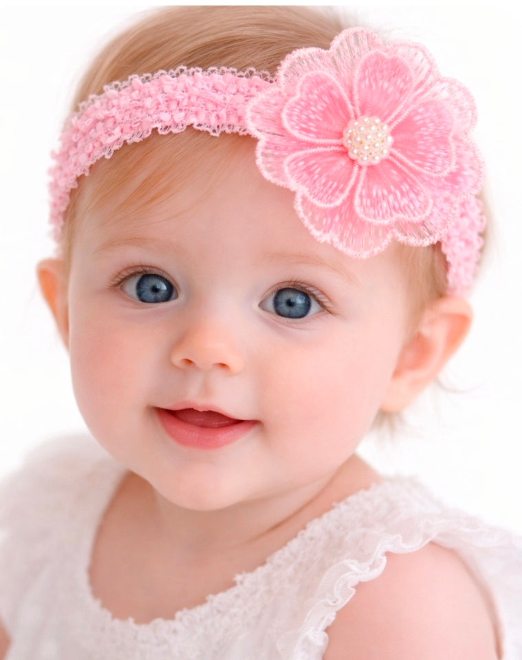 Baby Girls Lace Flower And Pearl Headband