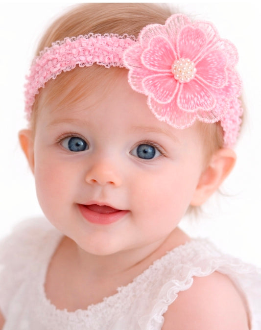 Baby Girls Lace Flower And Pearl Headband