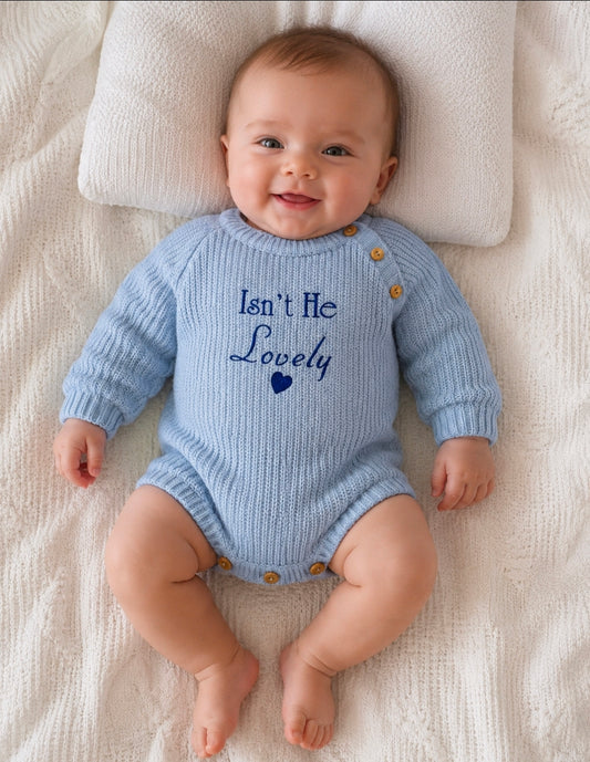 Baby Boys Blue Isn't He Lovely Romper
