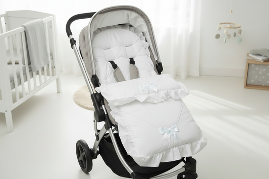 Baby White And White 2 Satin Bow Universal Pushchair Footmuff/Cosytoes