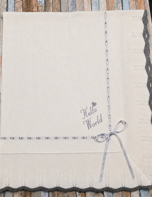Unisex Baby White And Grey Hello World Shawl