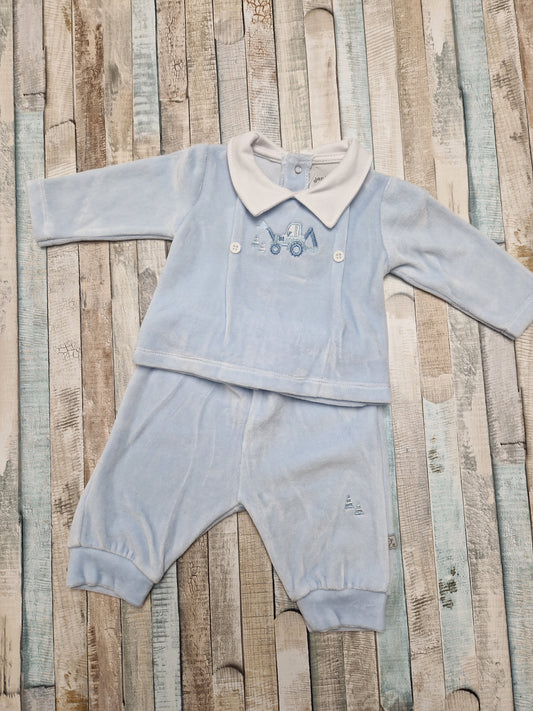 Baby Boys Blue Digger Design Velour Top And Trouser Set