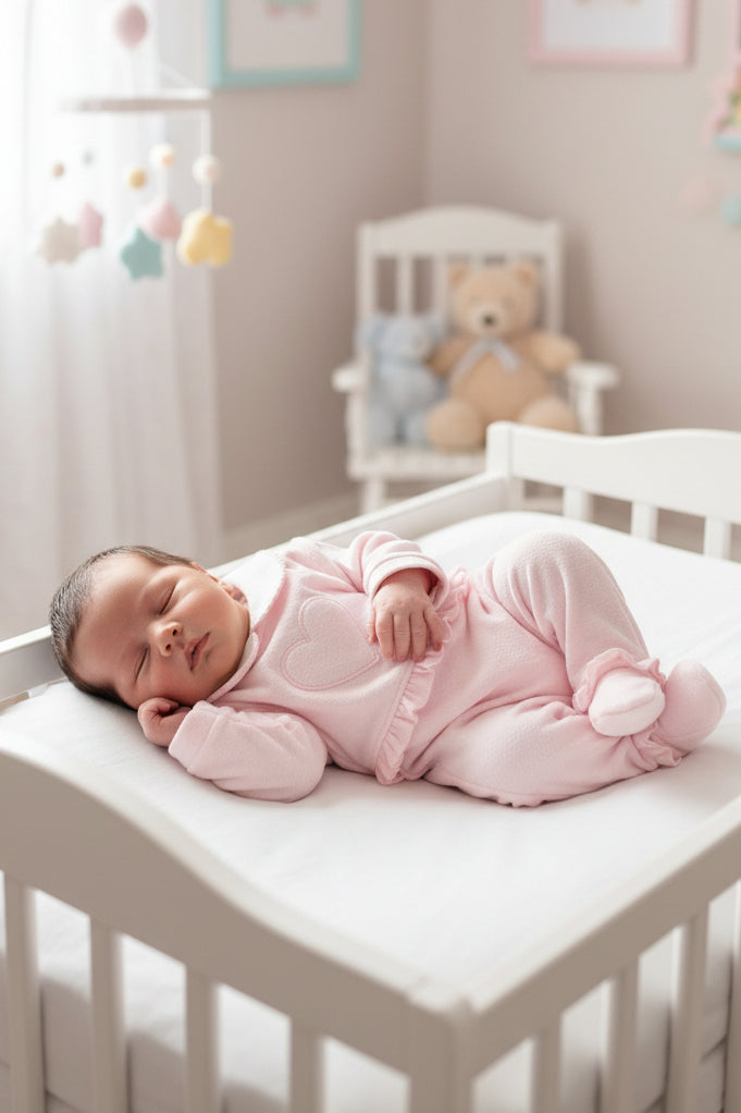 Baby Girls Pink Faux Fur And Embroidered Heart Design Babygro