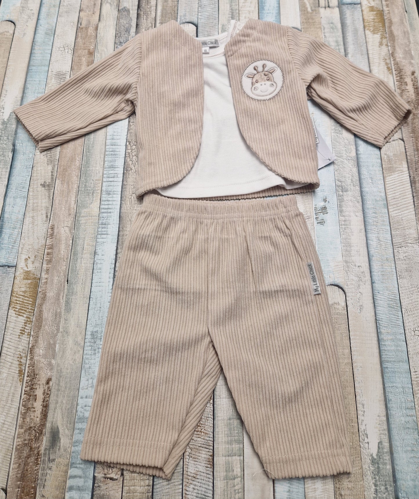 Baby Boys Taupe Velour Giraffe 3 Piece Set
