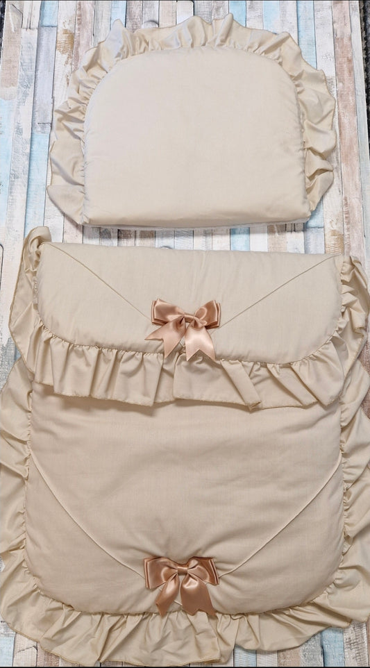 Unisex Baby Beige 2 Satin Bow Pram Set