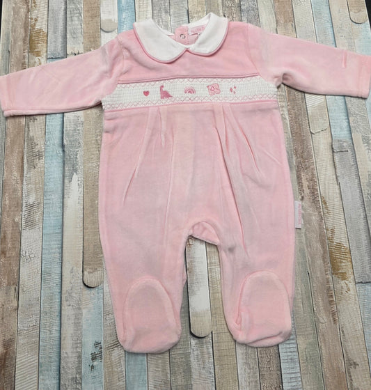Baby Girls Pink Velour Rainbow Sleepsuit
