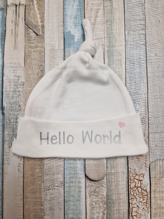 Baby Girls Hello World Cotton Knotted Beanie Hat
