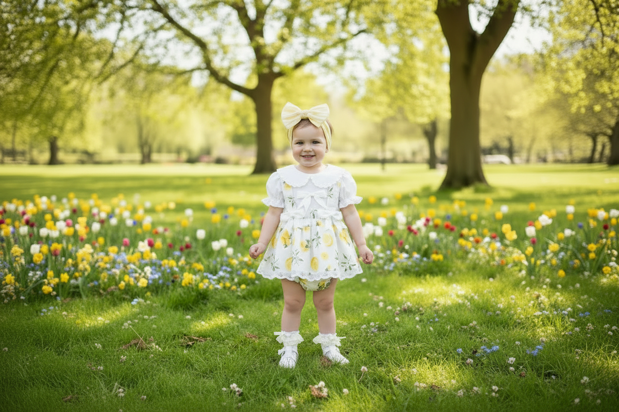 Baby Girls Short Sleeved White Cotton Blouse With Lemon Design Jam Pants Set
