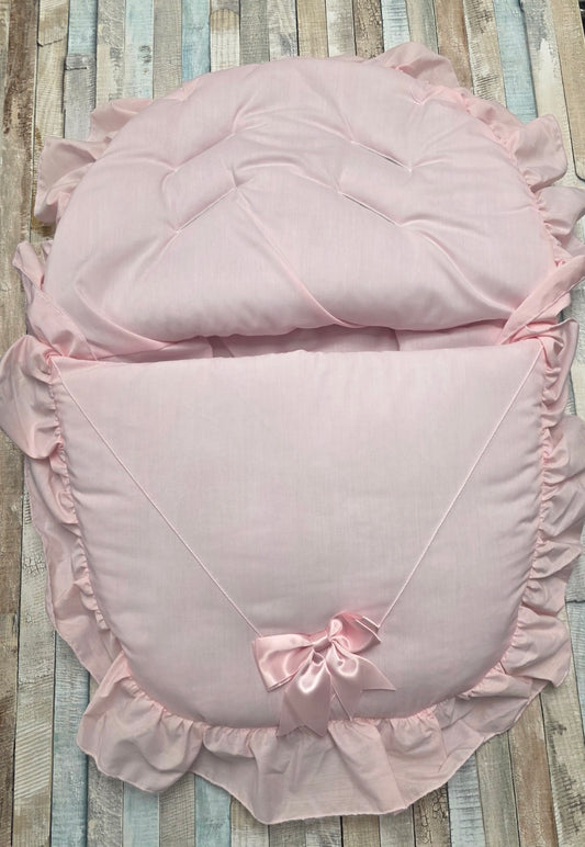 Baby Girls Pink 3 Point Harness Car Seat Footmuff With Pink Satin Bow