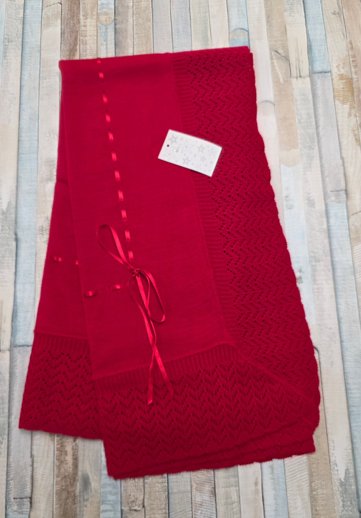 Unisex Baby Red Knitted Shawl
