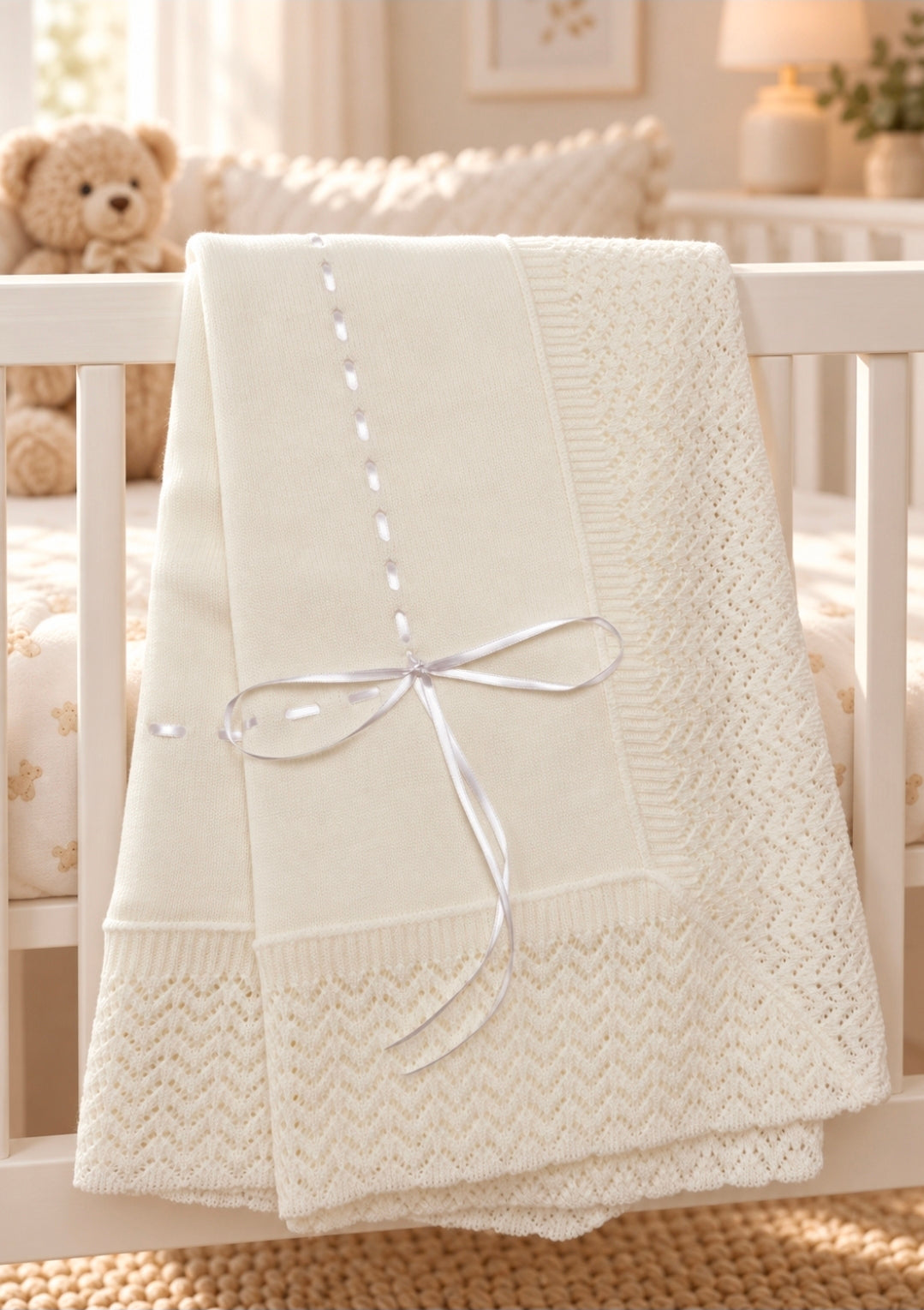 Unisex Baby White Knitted Shawl