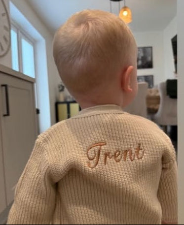 Personalised Unisex Baby Beige Ribbed Cardigan