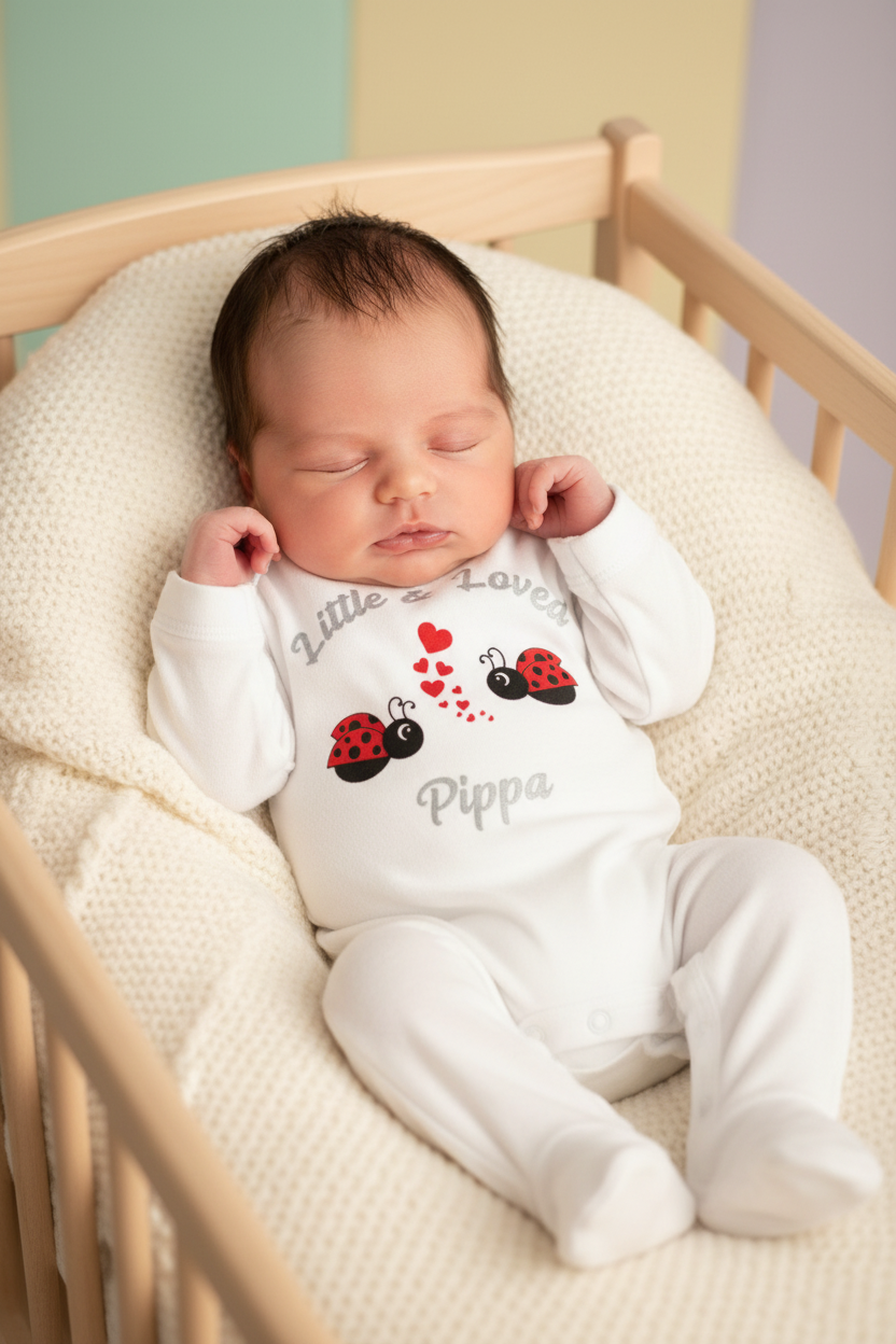 Personalised Unisex Baby Printed Little And Loved Ladybird Babygro