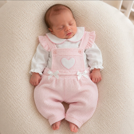 Premature Baby Girls Pink And White 2 Piece Dungaree Set