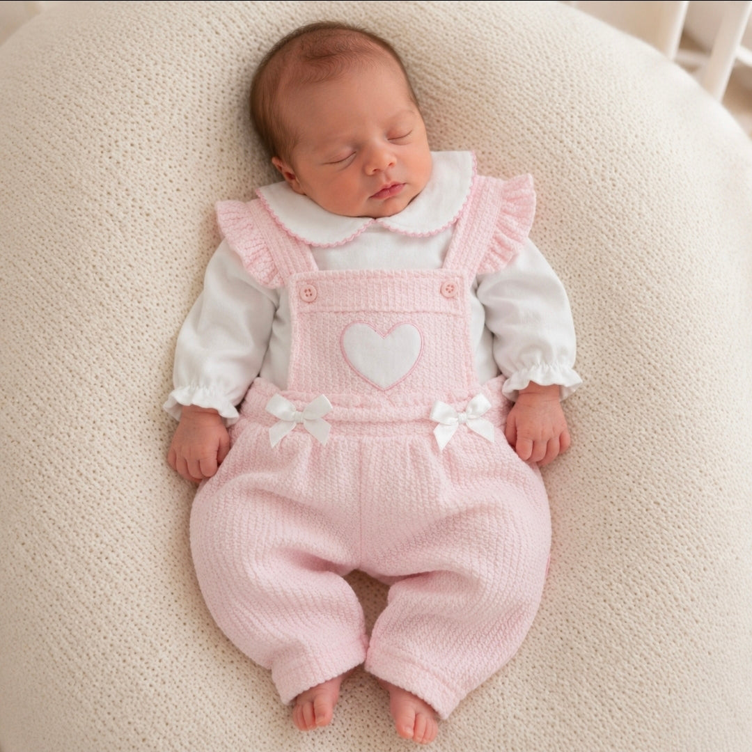 Premature Baby Girls Pink And White 2 Piece Dungaree Set