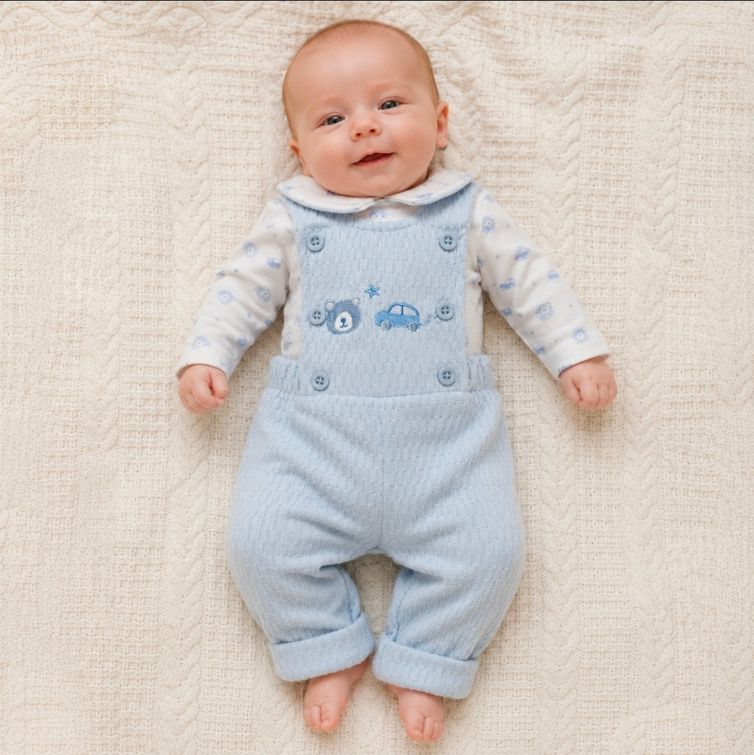 Baby Boys Teddy And Car 2 Piece Dungree Set